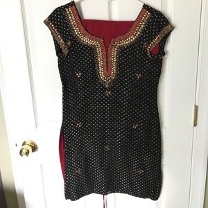 Black and Red Silk Indian Dress